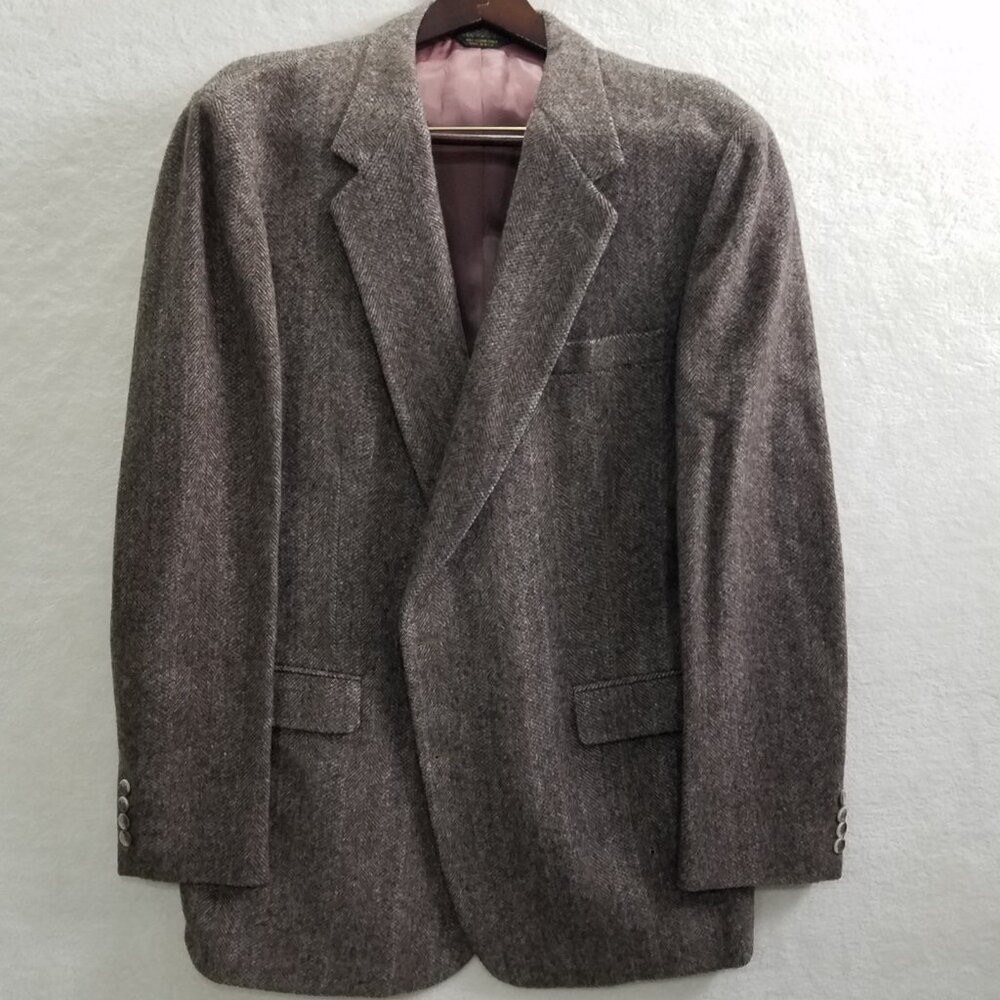 Bert Pulitzer Blazer‎ Men's 46R lambs Wool Gray/mauve Herringbone Tweed USA